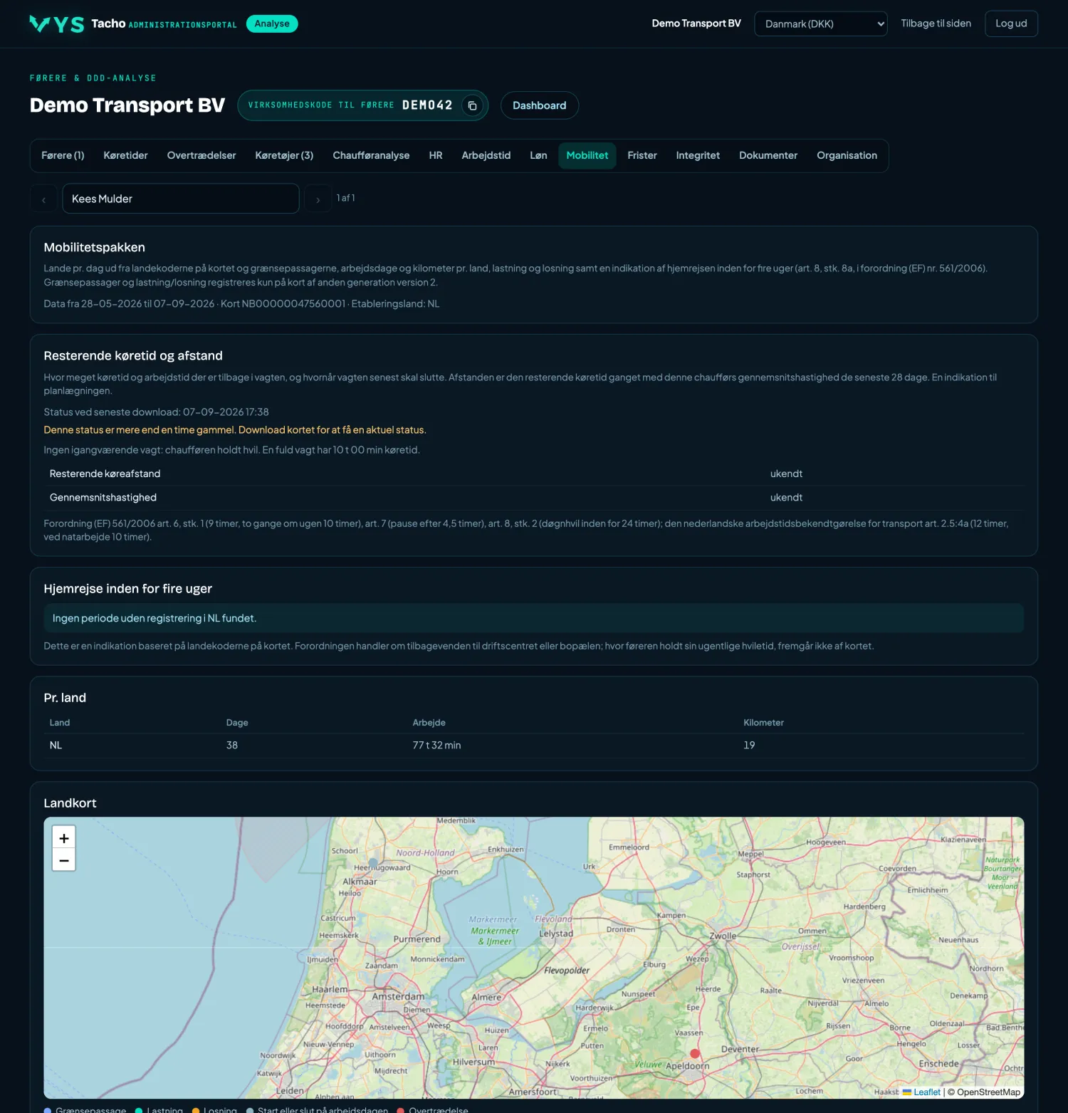 VYS Tacho analyseportal: Mobilitet