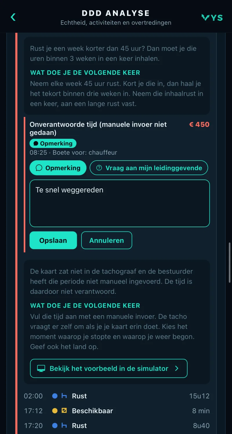 Een opmerking of vraag aan de leidinggevende bij een overtreding