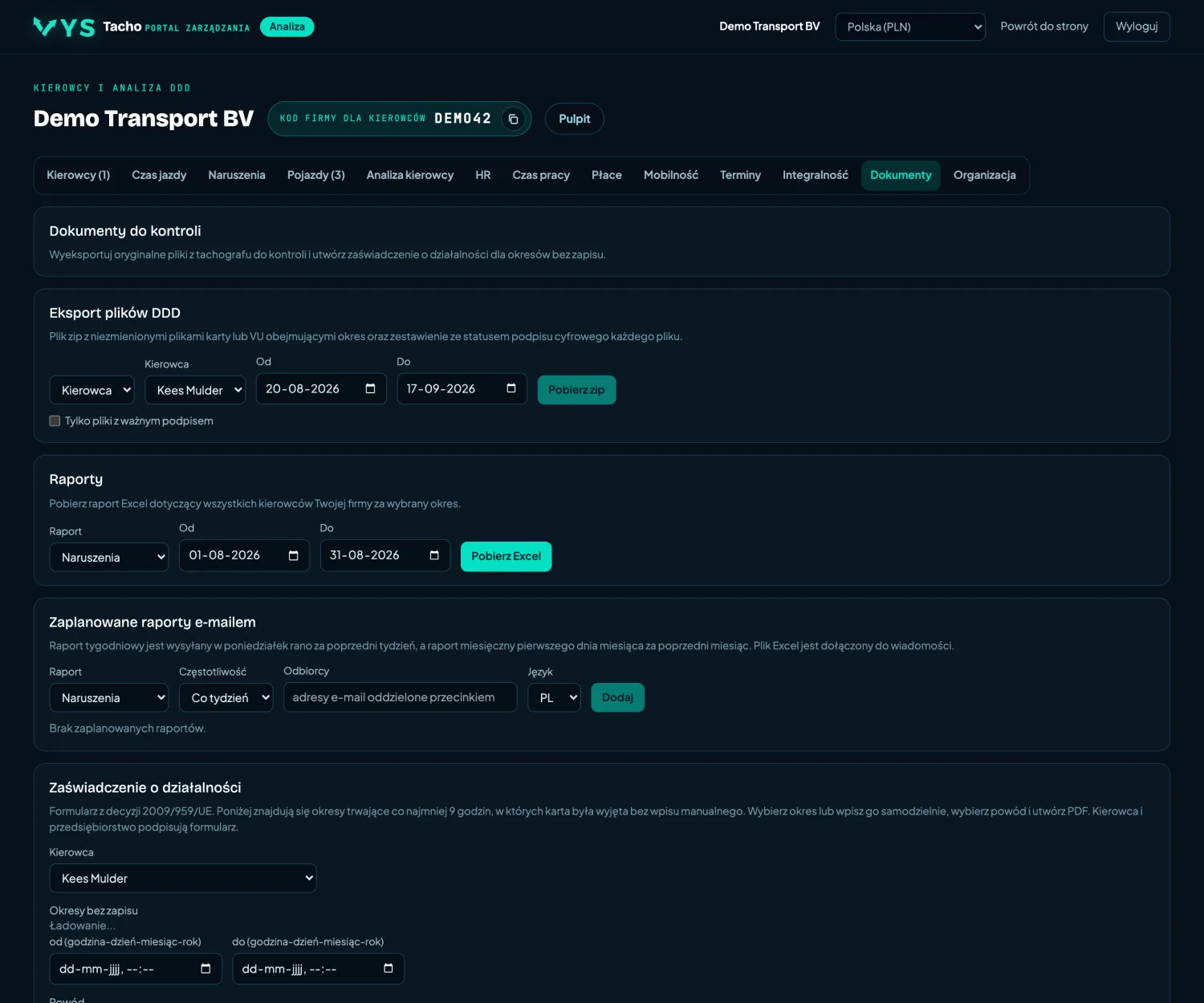 VYS Tacho portal analizy: Dokumenty